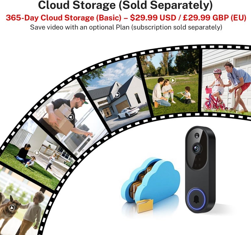 Orbitell 1080p Wireless Wi-Fi Video Doorbell Camera with Two Way Audio, Night Vision, Cloud Storage, Smart AI Motion Detection, Support 2.4GHz Wi-Fi only - Image 5
